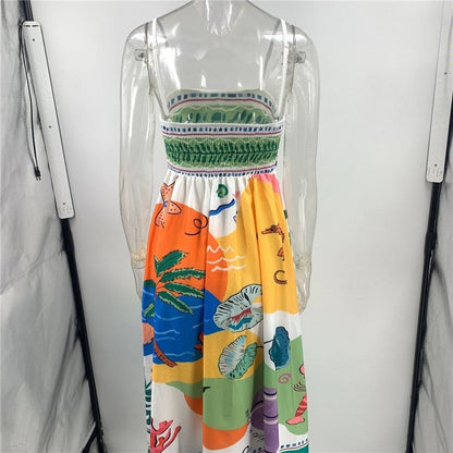 Sleeveless Swing Dress with Printed Camisole Top