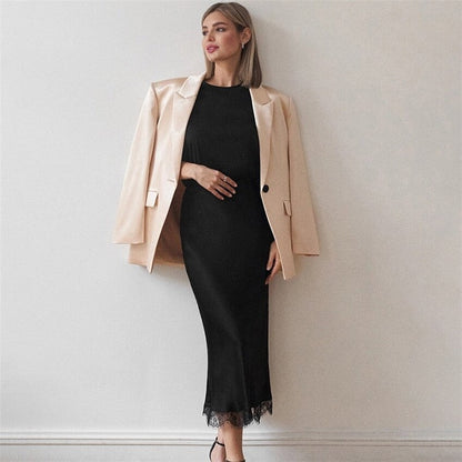 Elegant Lace Zipper Long Skirt in Solid Color
