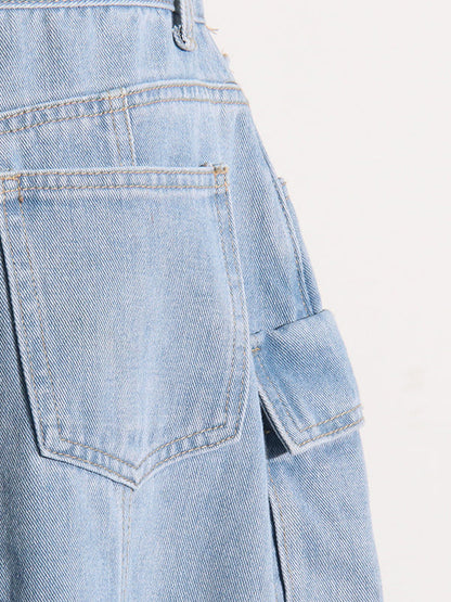 High Waisted Loose Buckle Split-Back Split-Joint Streamer Zipper Skirts