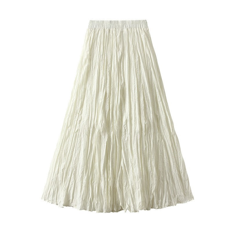 Sure! Here is an optimized title for your clothing product in English:

"Chic Solid Color Elastic Waist Pleated A-Line
