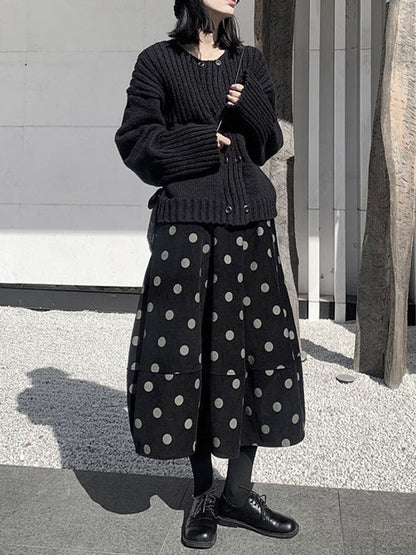 High Waisted Loose Elastics Polka-Dot Printed Split-Joint Skirts