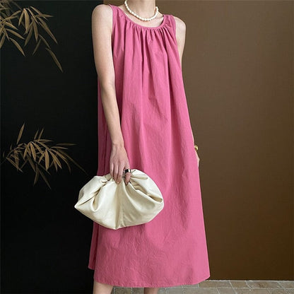Halter Neck Solid Color A-Line Maxi Dress