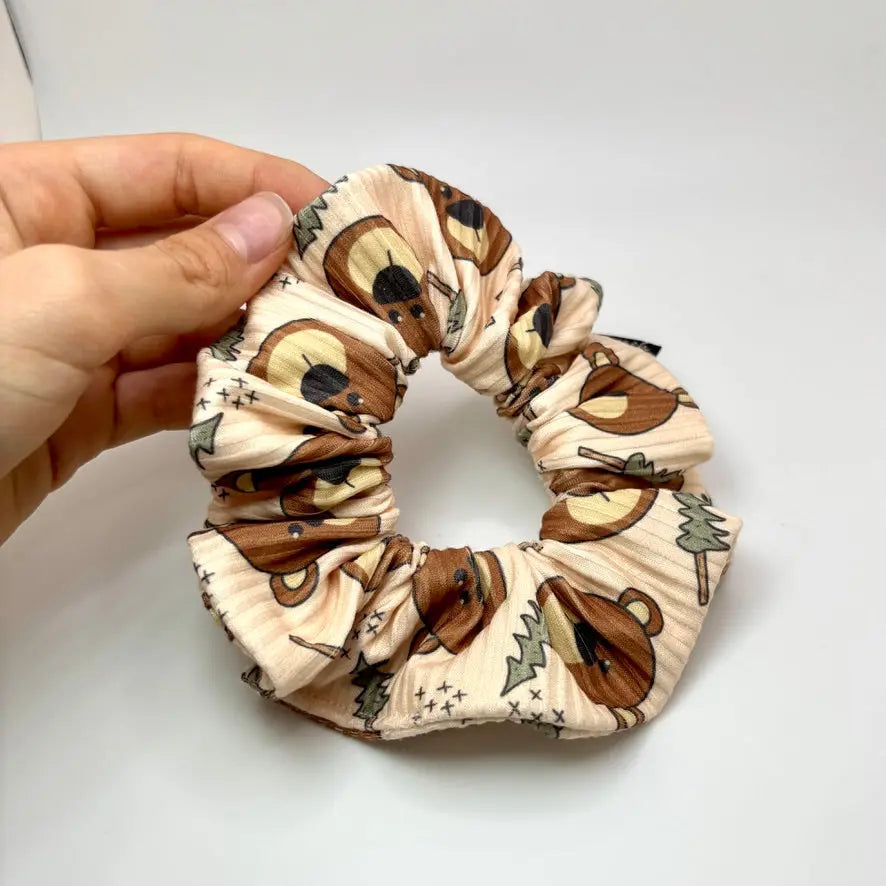 Mini Bear and Pine Tree Ribbed Scrunchie