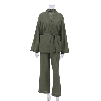 Women's Cotton Linen Lightweight Two-Piece Pajama Set