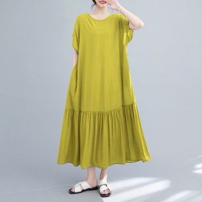 Loose Fit Solid Color Crewneck Short Sleeve Casual Maxi Dress