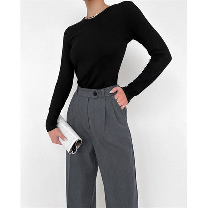 High Waist Straight Leg Casual Suit Trousers in Solid Color