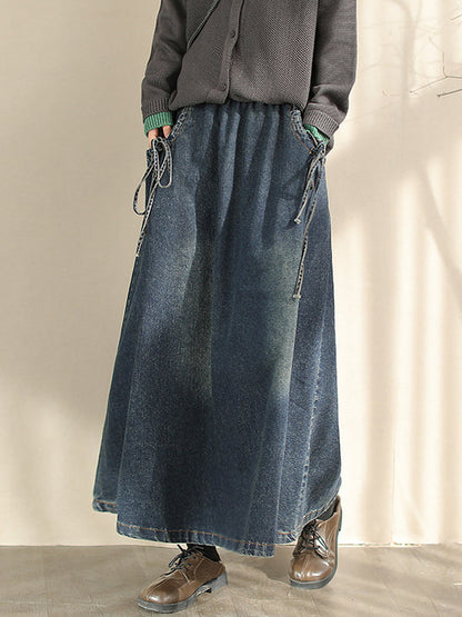 A-Line Loose Elasticity Pockets Tied Skirts Bottoms