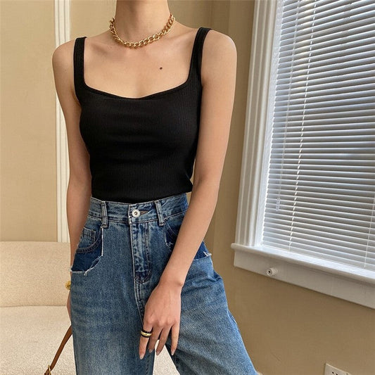 Padded V-Neck Wide Strap Tank Top