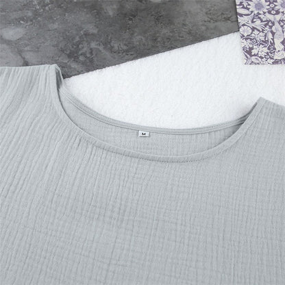 Solid Color Crewneck Short Sleeve T-Shirt and Shorts Set - Loose Fit, Lightweight Loungewear