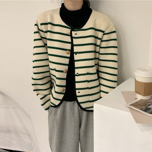 Fashion Retro Striped Cardigan Sweater Coat