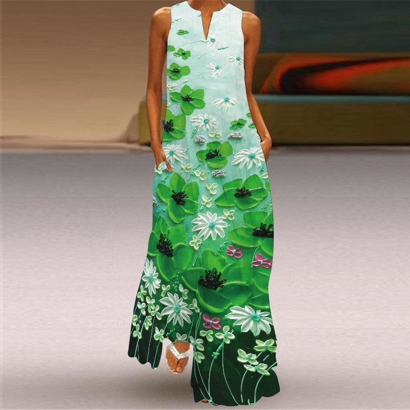 Sleeveless V-Neck Floral Print Casual Dress