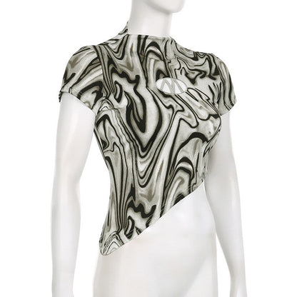 Water Ripple Hollow Letter Asymmetrical Crop Top