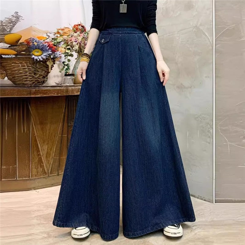 Solid Color High Waist Tie Elastic Wide Leg Pants