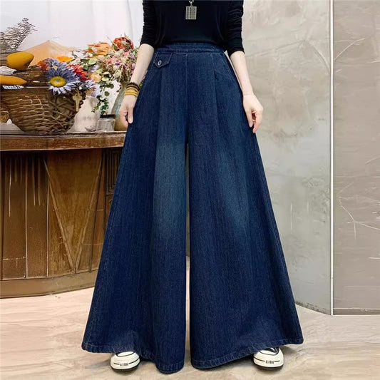 Solid Color High Waist Tie Elastic Wide Leg Pants