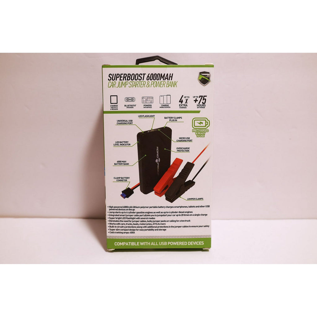 6,000mAh Portable Jumpstarter w/USB Battery Charger
