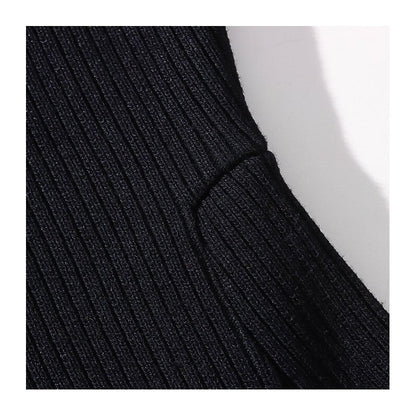 Knitted Hepburn Style Dress with Wide Shoulder Straps