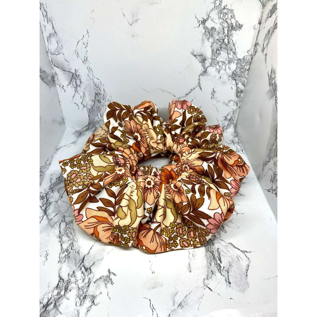 Brown Floral Brushed Polyester Scrunchie