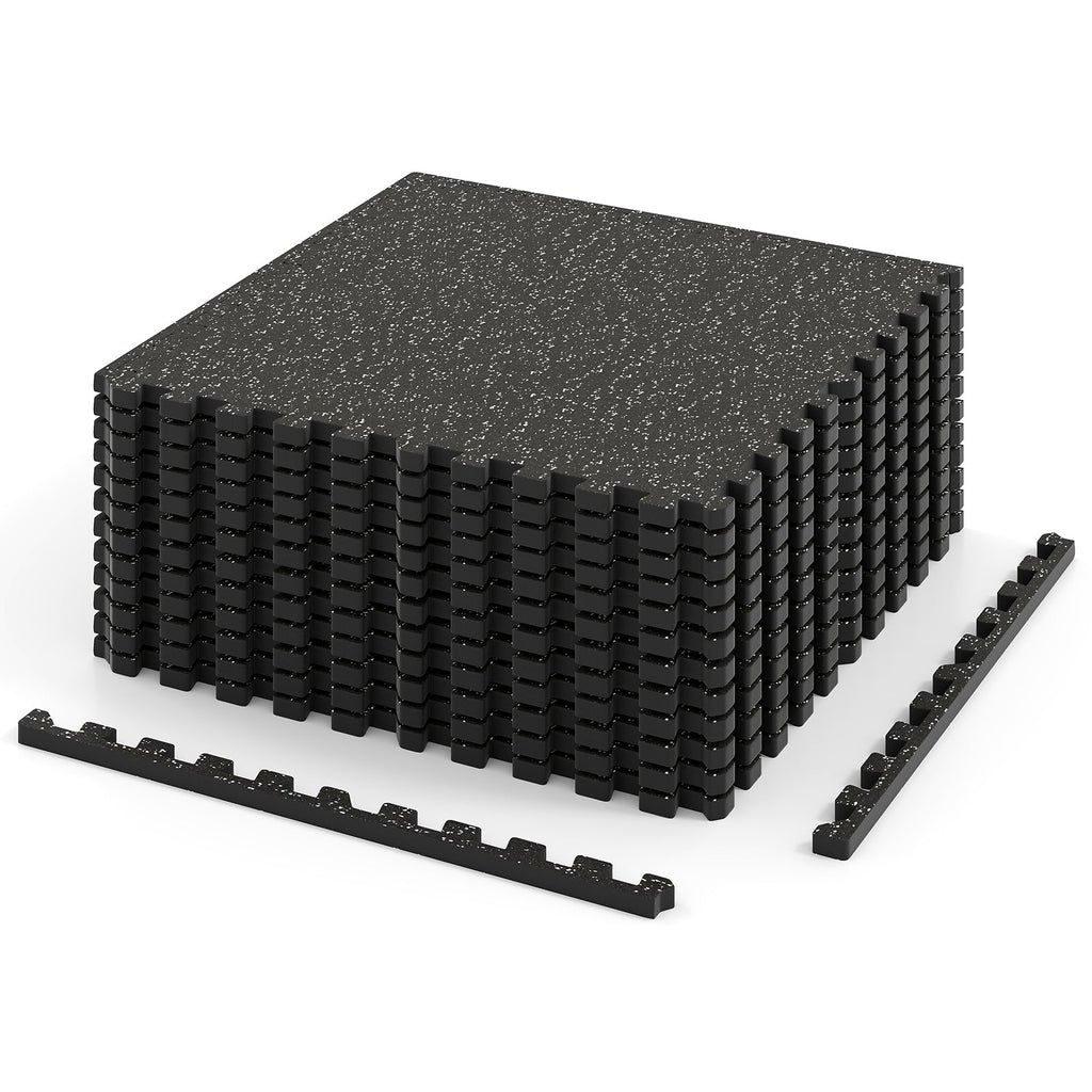 0.79 inch Thick Rubber Top Exercise Mat 48 Sq Ft with Boarders