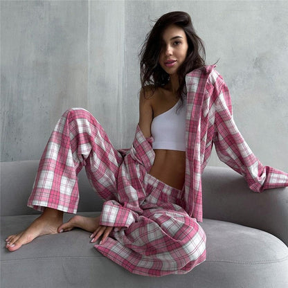 Cozy Plaid Oversized Long-Sleeve Pajama Set