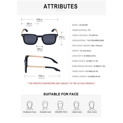 UV400 Unisex Full Square Frame Polarized Outdoor UV Protection Sunglasses