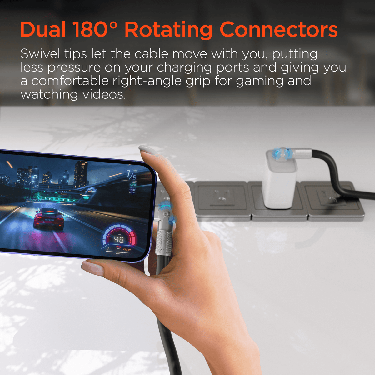 HyperGear Chunky180° 100W USB-C to USB-C Rugged Fast Charge Cable 12ft