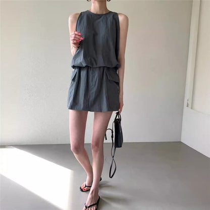 Solid Color Sleeveless Vest and Shorts Set