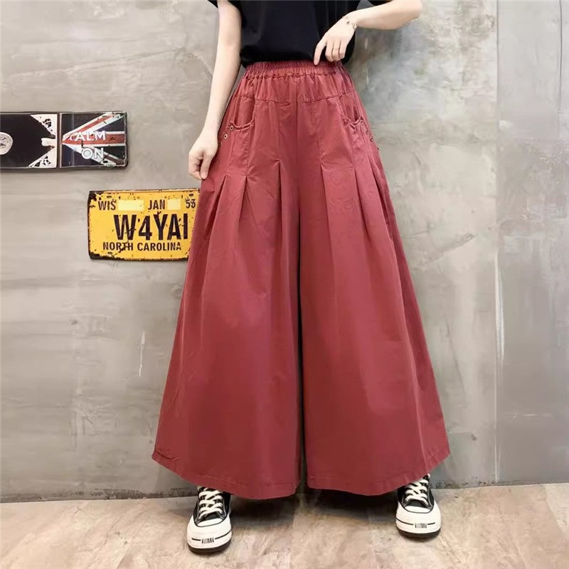 Loose High Waist Straight-Leg Pants In Solid Color
