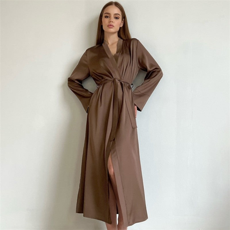 Long Sleeve Tie-Waist Robe with Side Slits
