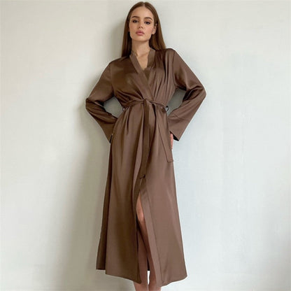 Long Sleeve Tie-Waist Robe with Side Slits