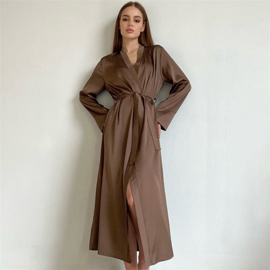 Long Sleeve Tie-Waist Robe with Side Slits