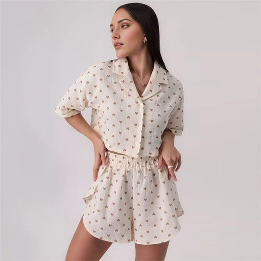 Floral Print Short Sleeve Shorts Pajama Set