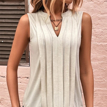 Stylish Pleated V-Neck Vest for a Sophisticated Look