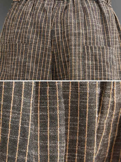 Vintage Ramie Cotton Notched Collar One Button Suits+Column Pants 2 Pieces Set