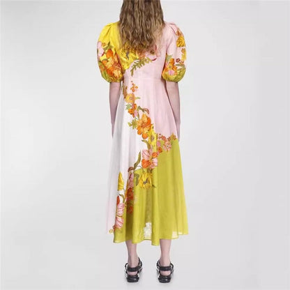 Stylish Printed Bubble Sleeve Bodycon Dress