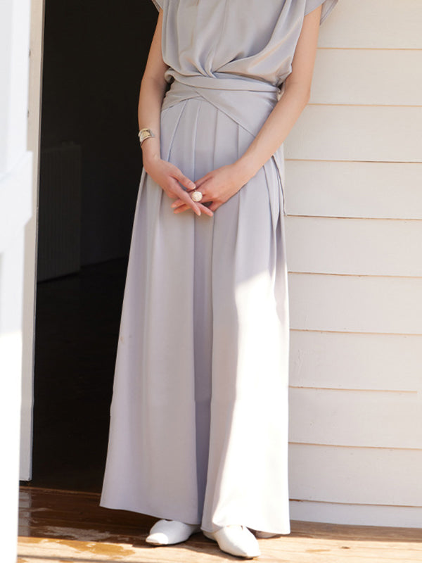 High Waisted Wide Leg Elasticity Pleated Solid Color Pants Trousers