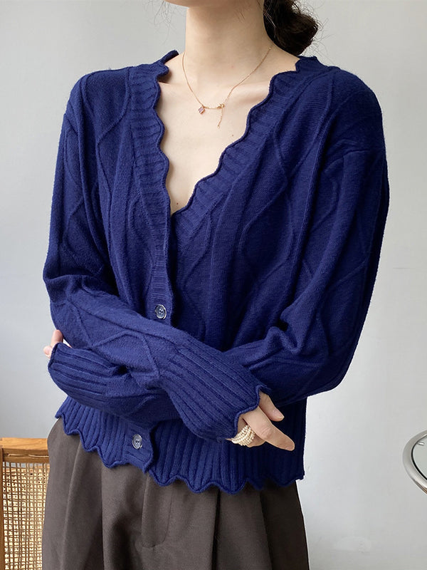 Original Stylish Casual 7 Colors Buttoned Jacquard V-Neck Sleeveless Cardigan Top