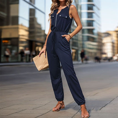 Sleek Sleeveless Long Jumpsuit in Solid Color