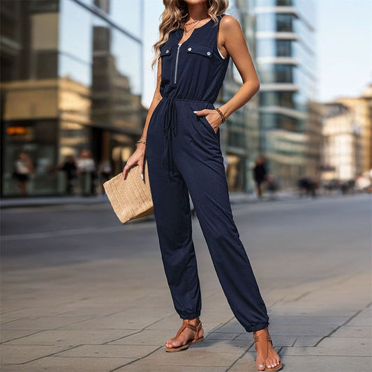 Sleek Sleeveless Long Jumpsuit in Solid Color