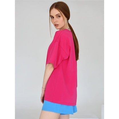 Casual Loose Solid Color Cotton Crewneck T-Shirt