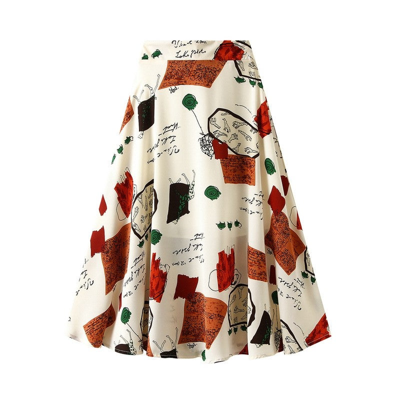 Vintage Floral Print Chiffon A-Line Maxi Skirt
