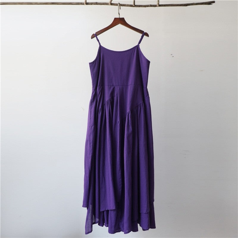 Bohemian Chic Asymmetrical Solid Color Sling Dress