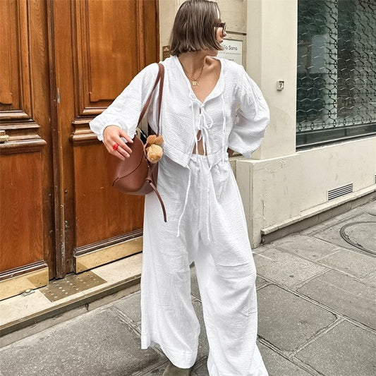 Long Sleeve Long Pants Pajama Set with Matching Belt