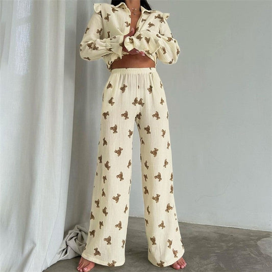 Relaxed Cotton Linen Long Sleeve Top and Pants Set