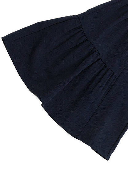 High Waisted Loose Drawstring Elasticity Pleated Solid Color Split-Joint Pants Trousers