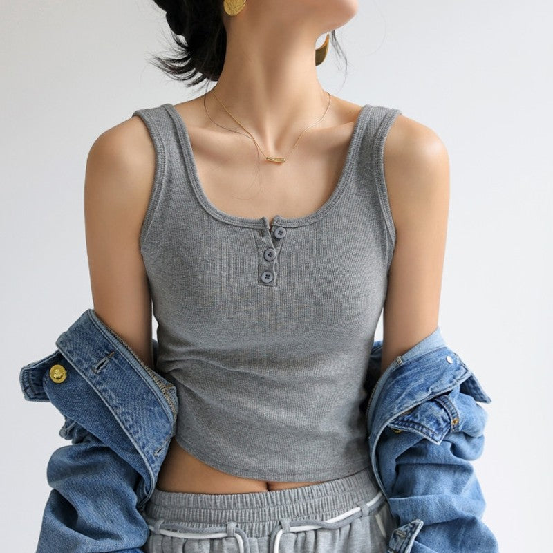 Solid Color Sleeveless U-Neck High Stretch Slim Fit Vest