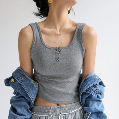 Solid Color Sleeveless U-Neck High Stretch Slim Fit Vest