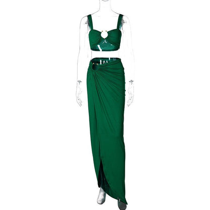 Strapless Ruched Bodycon Dress Set with Side Slit