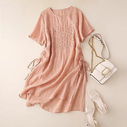 Relaxed Fit Short Sleeve T-Shirt with Waist Tie