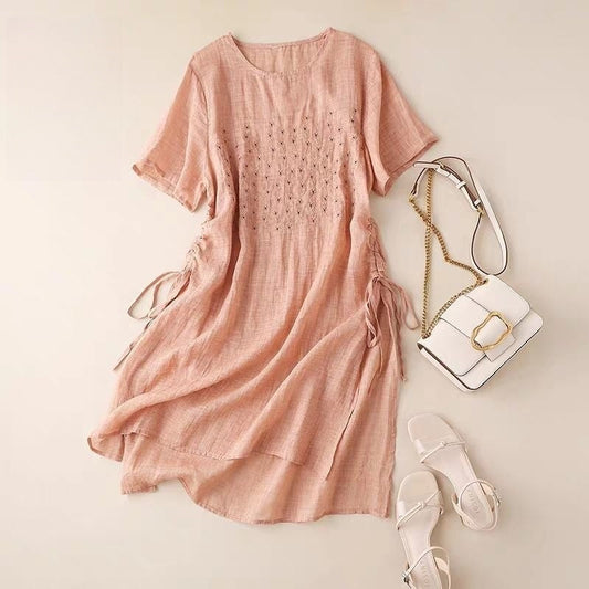 Relaxed Fit Short Sleeve T-Shirt with Waist Tie