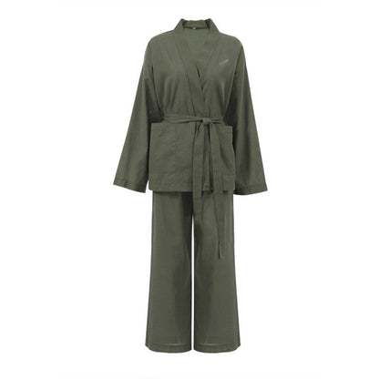 Women's Cotton Linen Lightweight Two-Piece Pajama Set